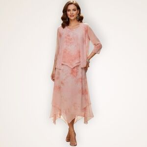 SM 3Pc Skirt, Jacket, Top Watercolour printed Sheer matching Set